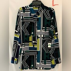 Karl Lagerfeld Women's Graphic Button Down Shirt - Black, Green, Blue